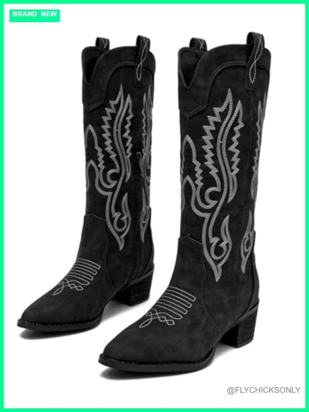 Cowgirl Boots Knee High Faux Leather Chunky Heel Pointed Toe Pull On